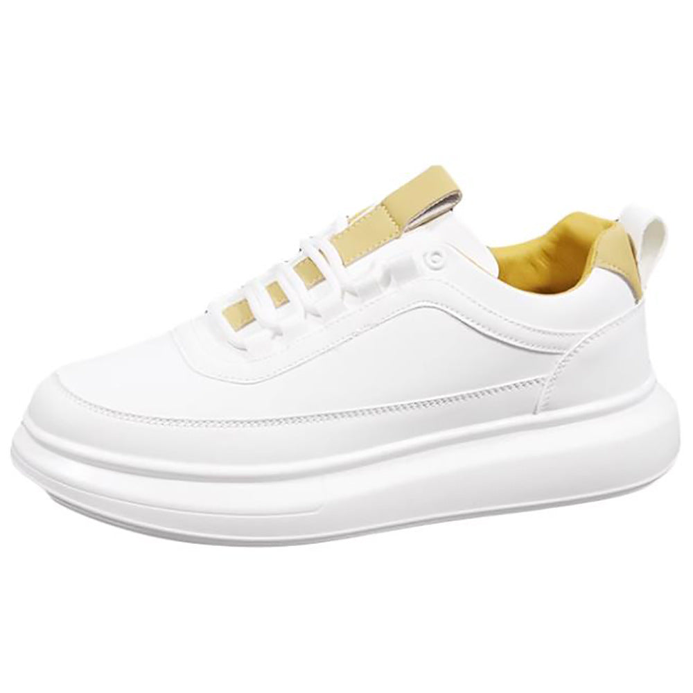 White Plain Thick-Soled Casual Sneakers for Men