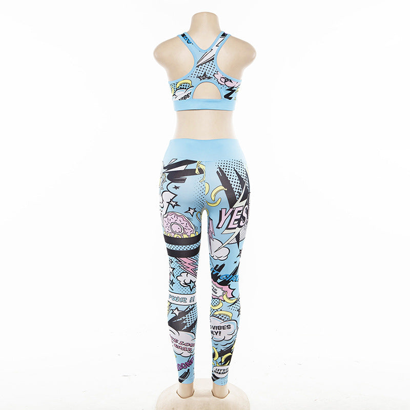 Cartoon Print Yoga Set for Women (Two-Piece)