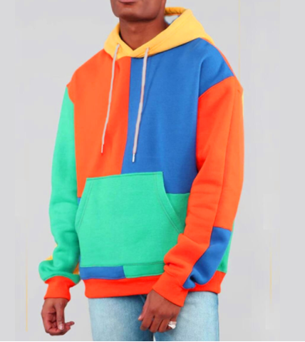 Fleece Hoodie for Men, Oversized Color Block Jacket