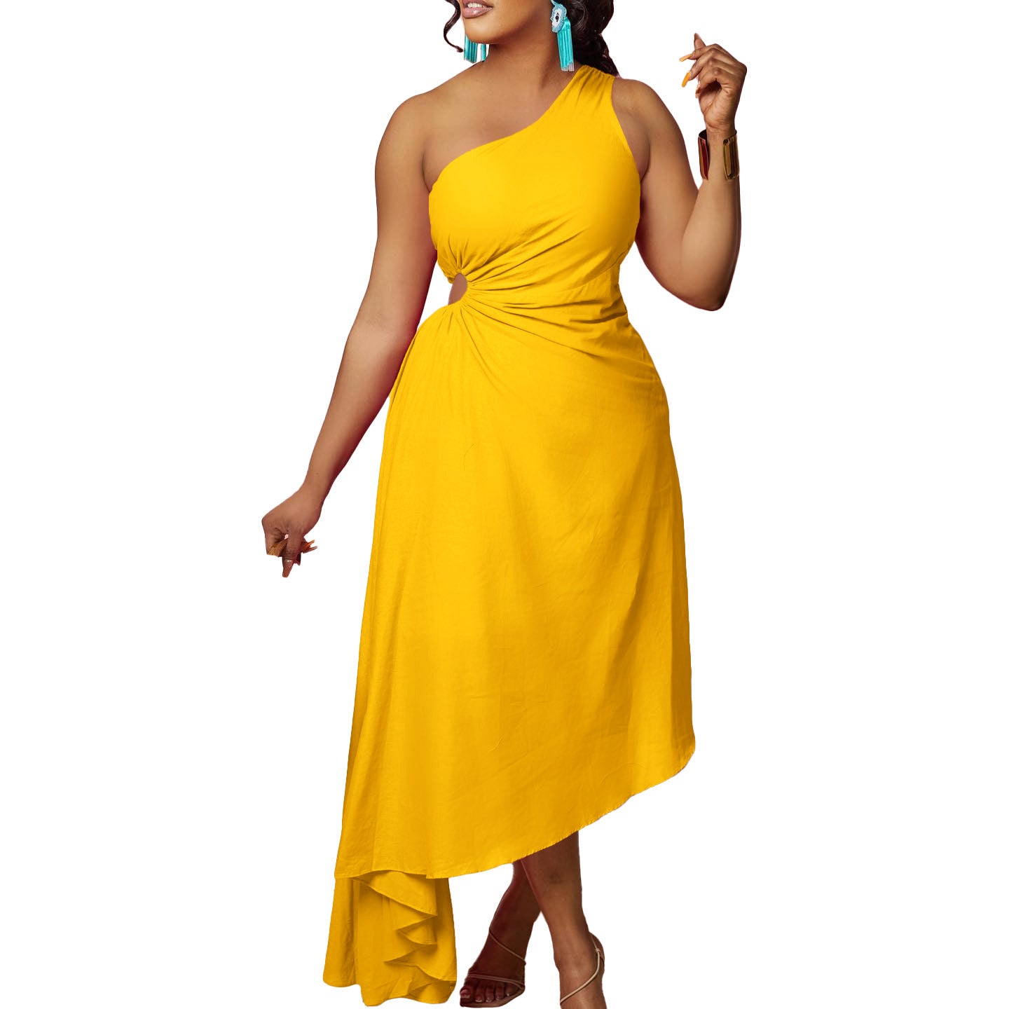 Evarisluxe Fashionable Diagonal Shoulder Dress