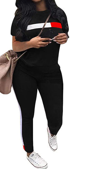 S3556 Summer Women's Casual Striped Sports Set
