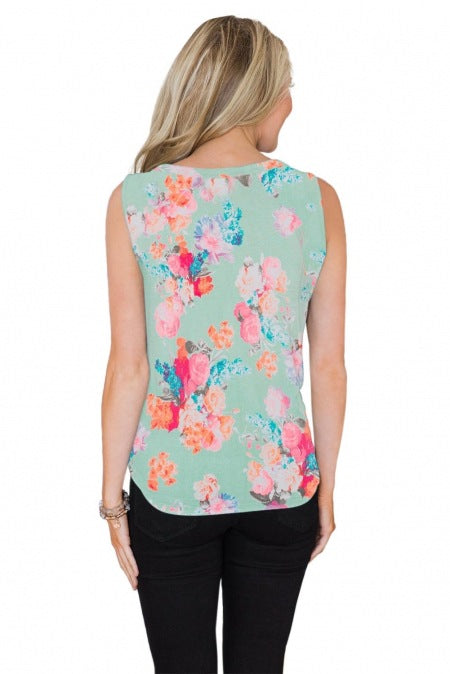 Summer V-Neck Sleeveless Printed Top for Women
