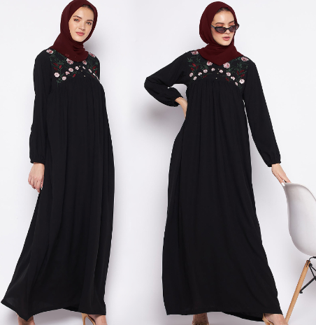 Muslim Fashion Dress - Black Embroidered Robe and Gown
