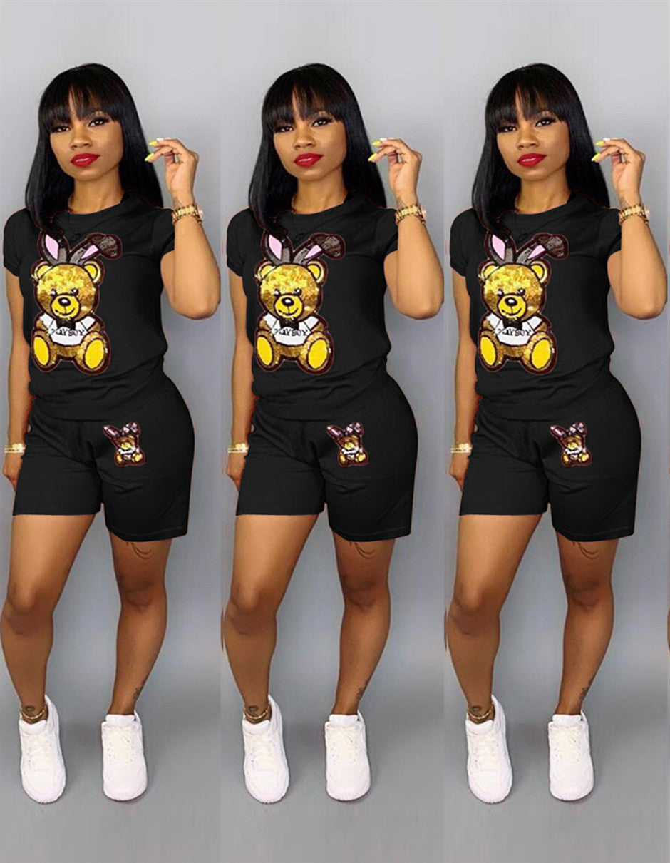 Sequin Cartoon 2-Piece Plus Size Summer Outfit Set