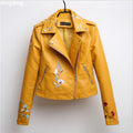 2018 Women's Korean Style Embroidered Leather Jacket