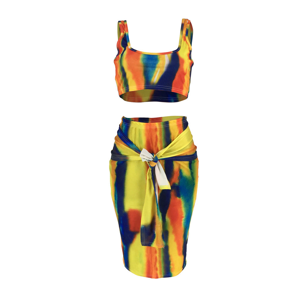DN8241 Summer Tie-Dye Camisole Dress Set for Women