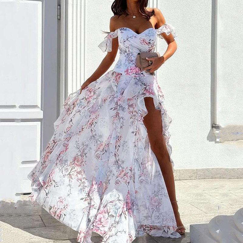 Summer Off-Shoulder Sleeveless Split Waist Skirt