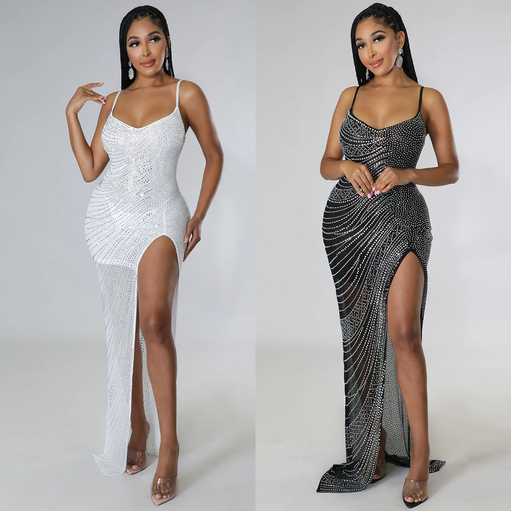 Evarisluxe Rhinestone Strap Evening Dress