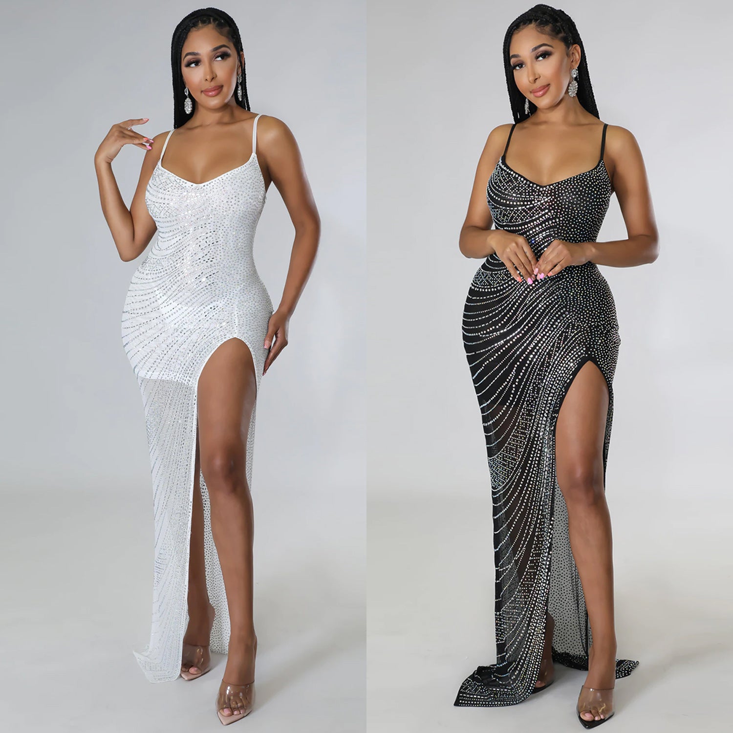 Evarisluxe Rhinestone Strap Evening Dress