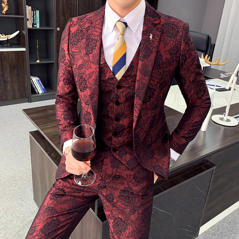 Jacquard Suit Set, Three-Piece Wedding Attire
