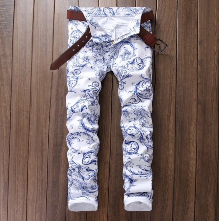 Printed Casual Slim Fit Stretch Trousers