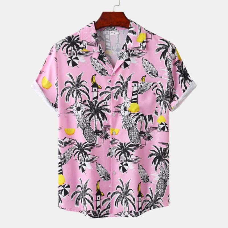 Men's Short Sleeve Hawaiian Print Shirt for Summer