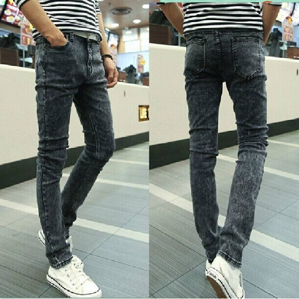 Men's Slim Fit Stretch Denim Pants Casual Black Trousers