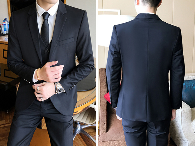 Men's Three-Piece Red Wedding Suit for Young Professionals