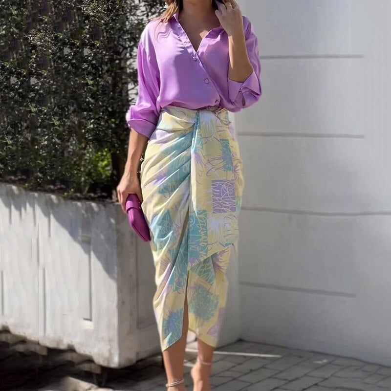 2023 Spring/Summer Women's Outfit: Shirt & Skirt Set
