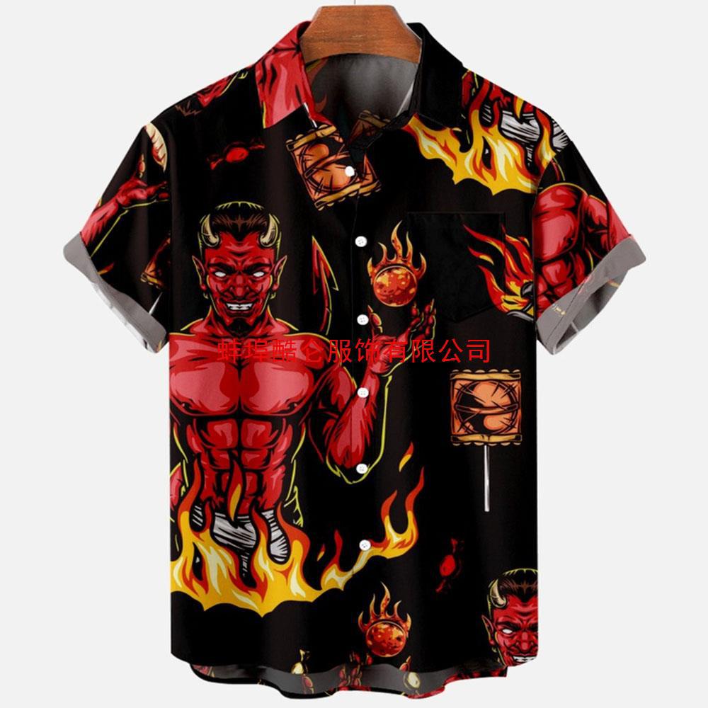 2022 Devil Horror 3D Printed Loose Hawaiian Shirt for Men