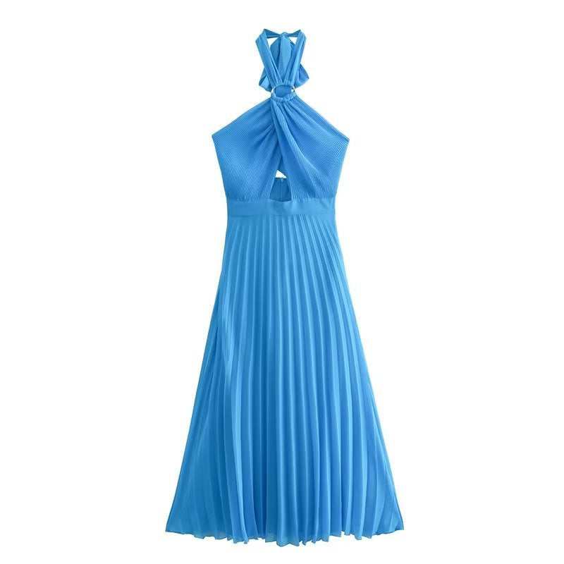 Spring Summer Women's Solid Color Cross Back Dress