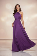 Purple evening gown on a white background