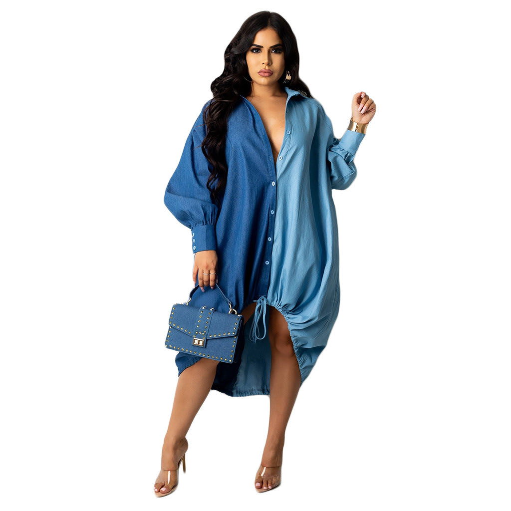 Evarisluxe Patchwork Hem Drawstring Dress