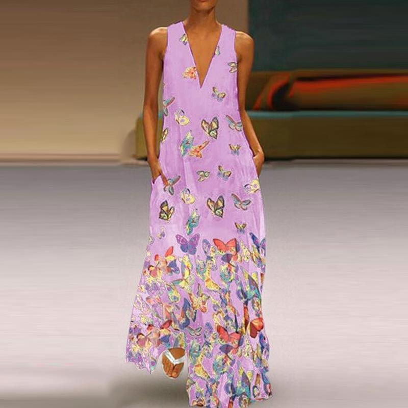 Bohemian Butterfly Print Summer Maxi Dress for Women