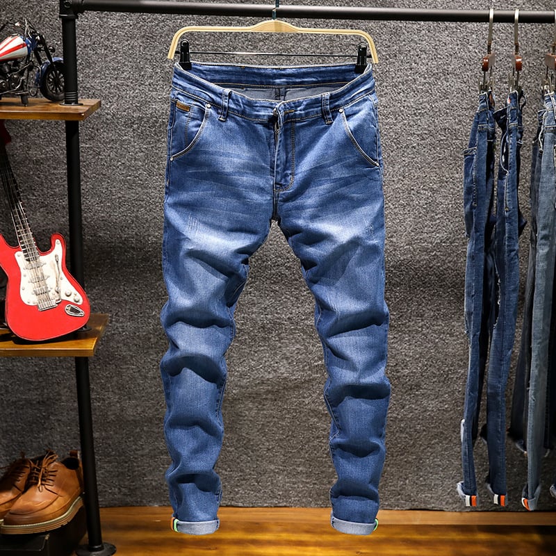 Men's Solid Color Slim Fit Denim Trousers