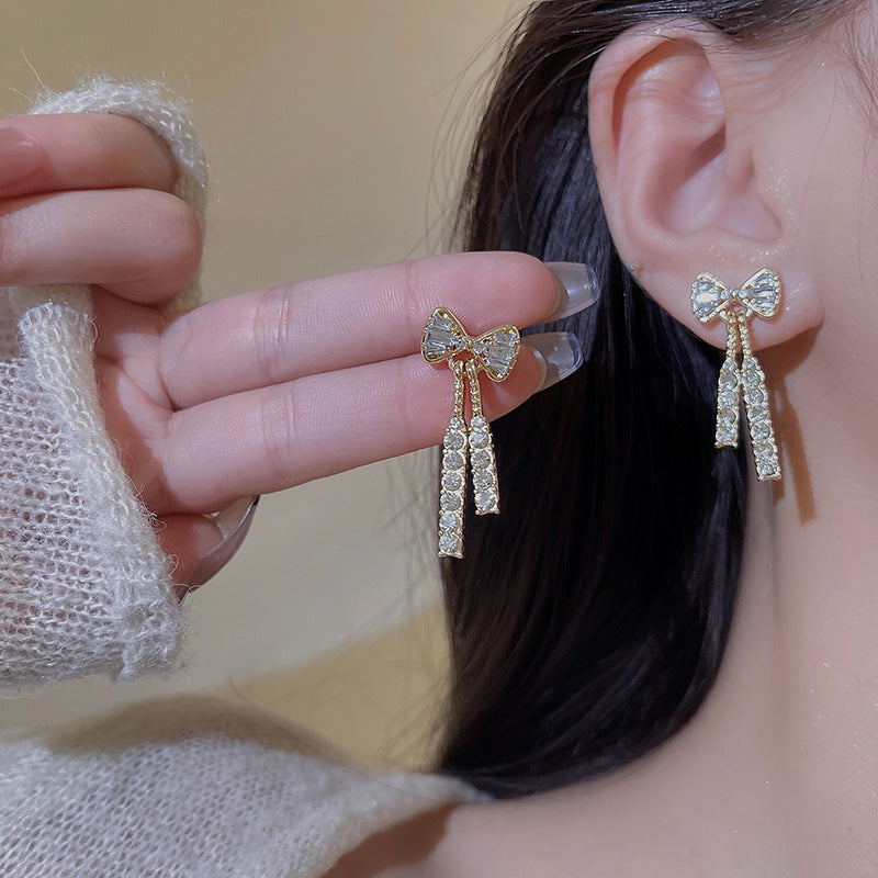 Evarisluxe Crystal Drop Tassel Earrings