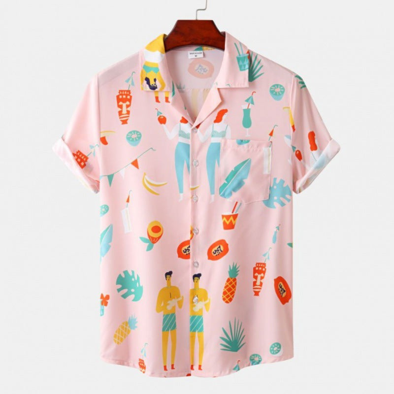 Men's Short Sleeve Hawaiian Print Shirt for Summer