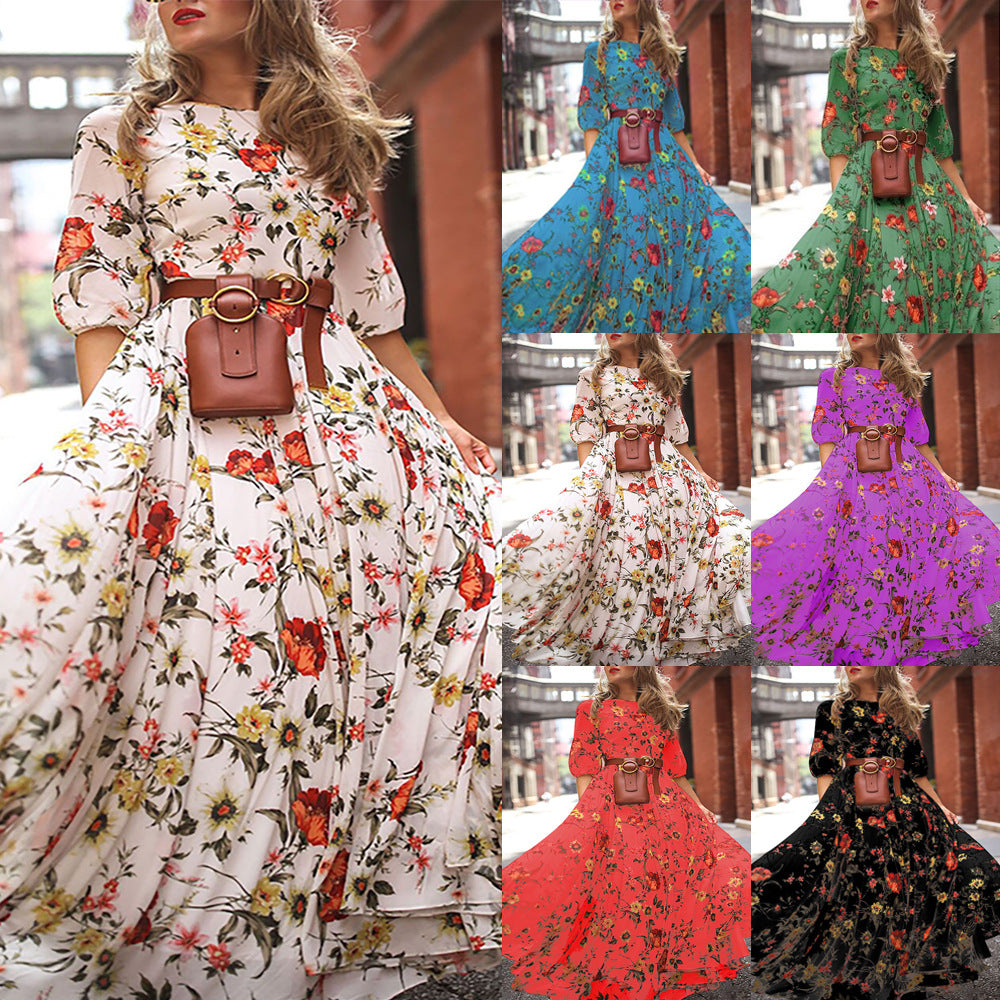 2024 Spring Autumn Floral Chiffon Long Dress