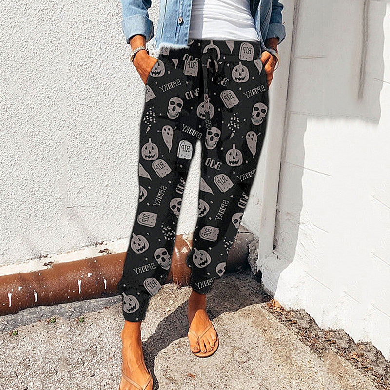 Loose Skull Leopard Print Casual Pants for Men/Women