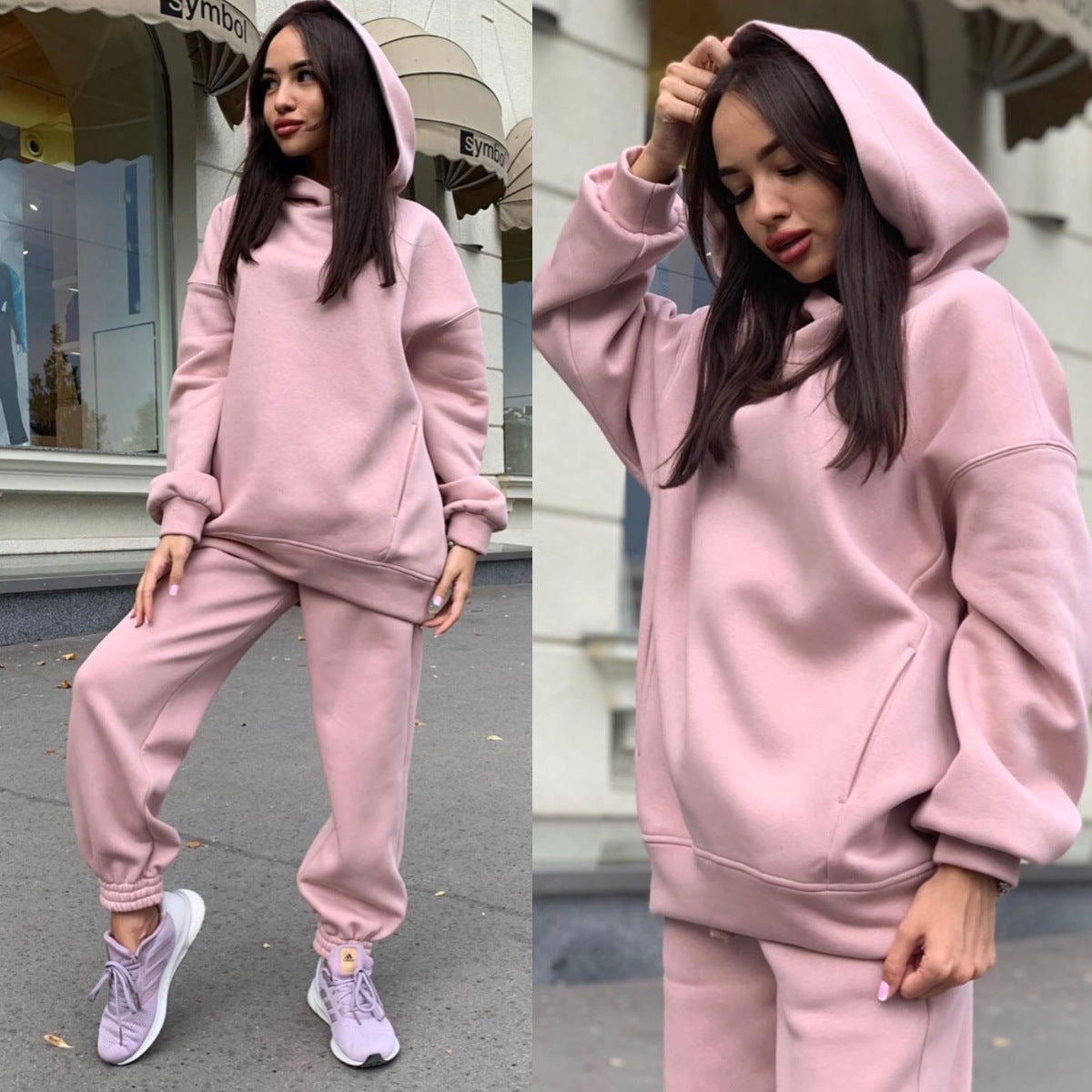Fashionable Solid Color Hoodie & Casual 2-Piece Set