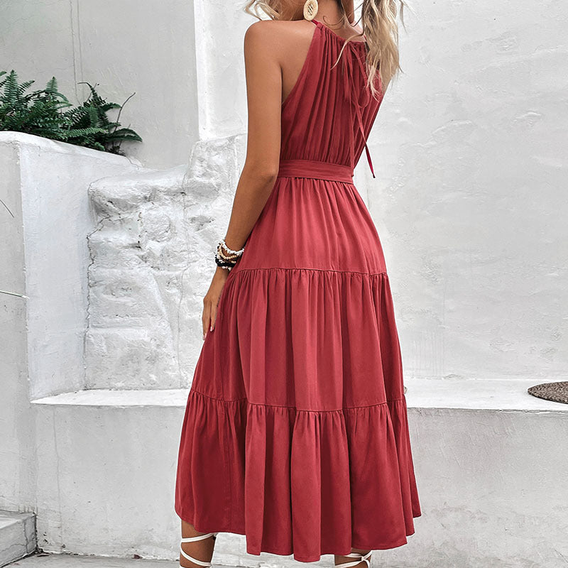 Evarisluxe Solid Color Halter Dress for Women