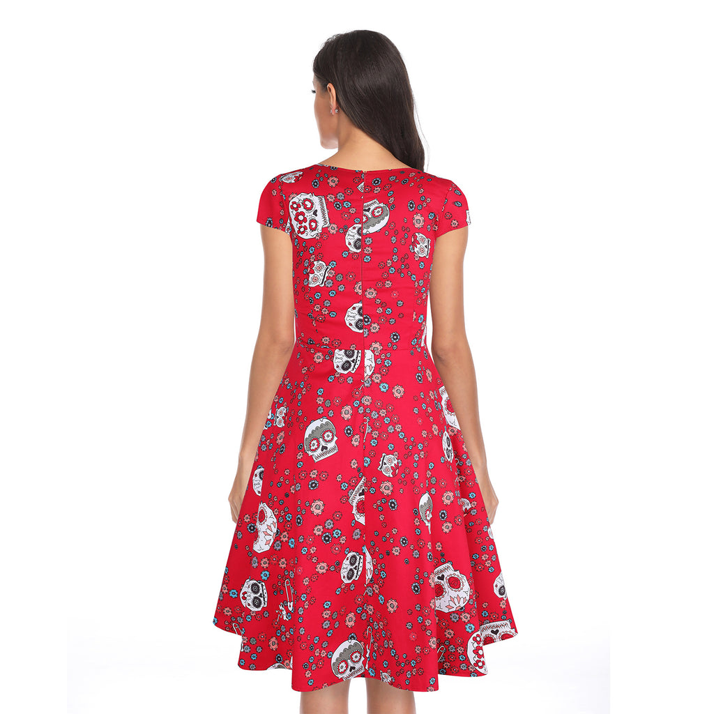 2019 Summer Vintage Hepburn Style Floral Dress