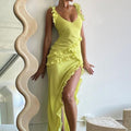 Pleated Ribbon V-neck Dress for Women