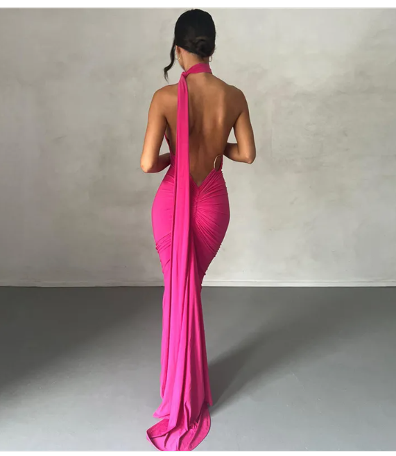 Evarisluxe Backless Halter Sheath Dress