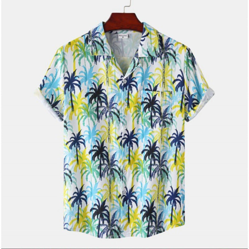 Men's Short Sleeve Hawaiian Print Shirt for Summer