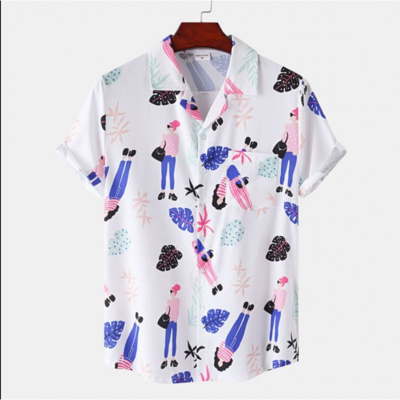 Men's Short Sleeve Hawaiian Print Shirt for Summer