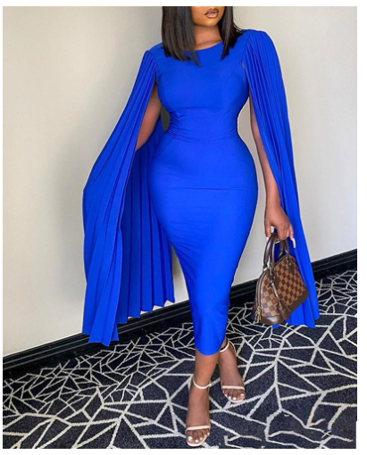 Elegant Solid Color Pencil Dress with Draped Cape