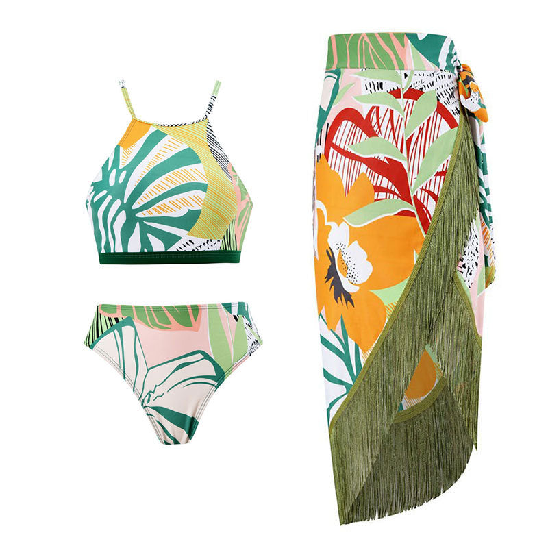 2023 Retro Three-Piece Swimsuit with Beach Skirt