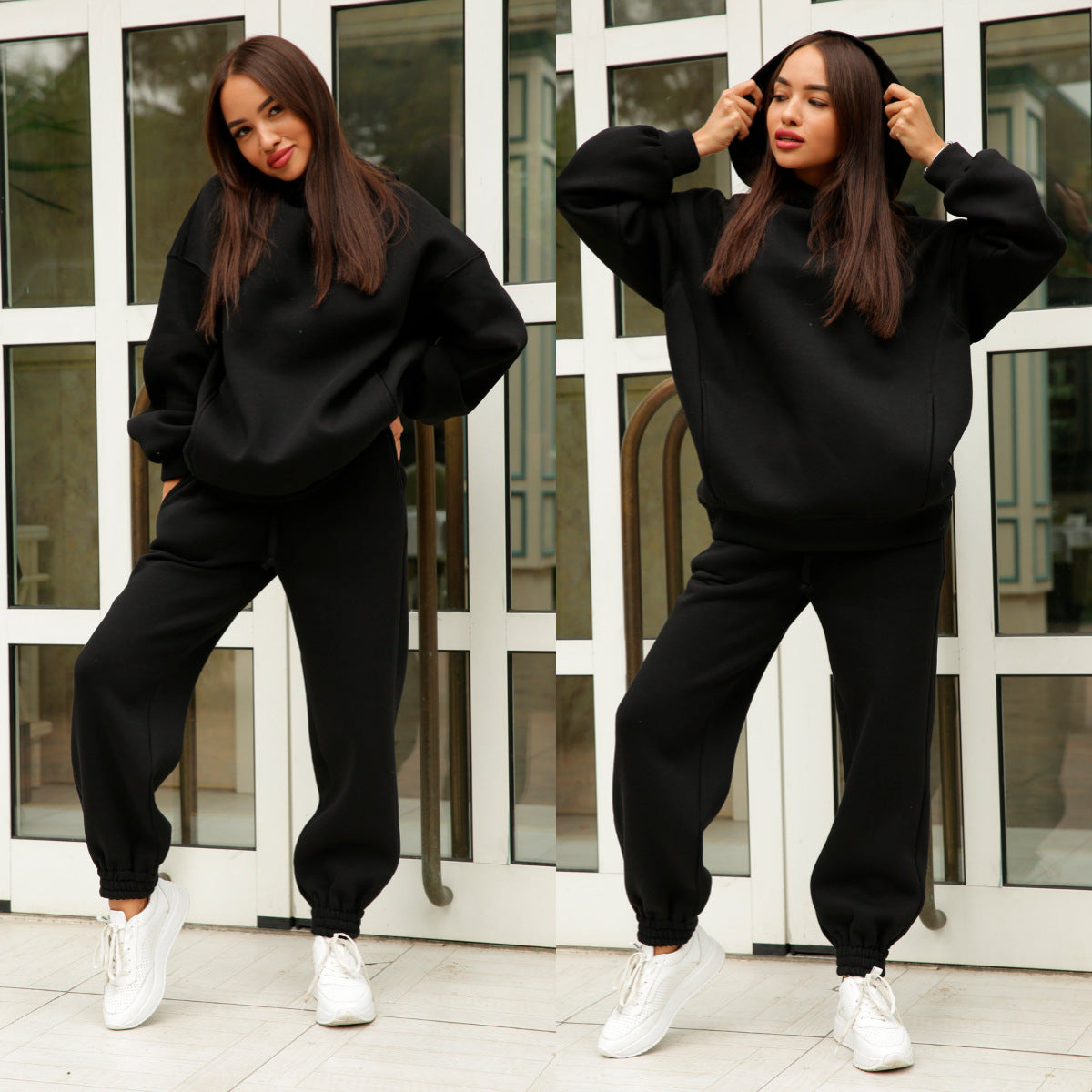 Fashionable Solid Color Hoodie & Casual 2-Piece Set