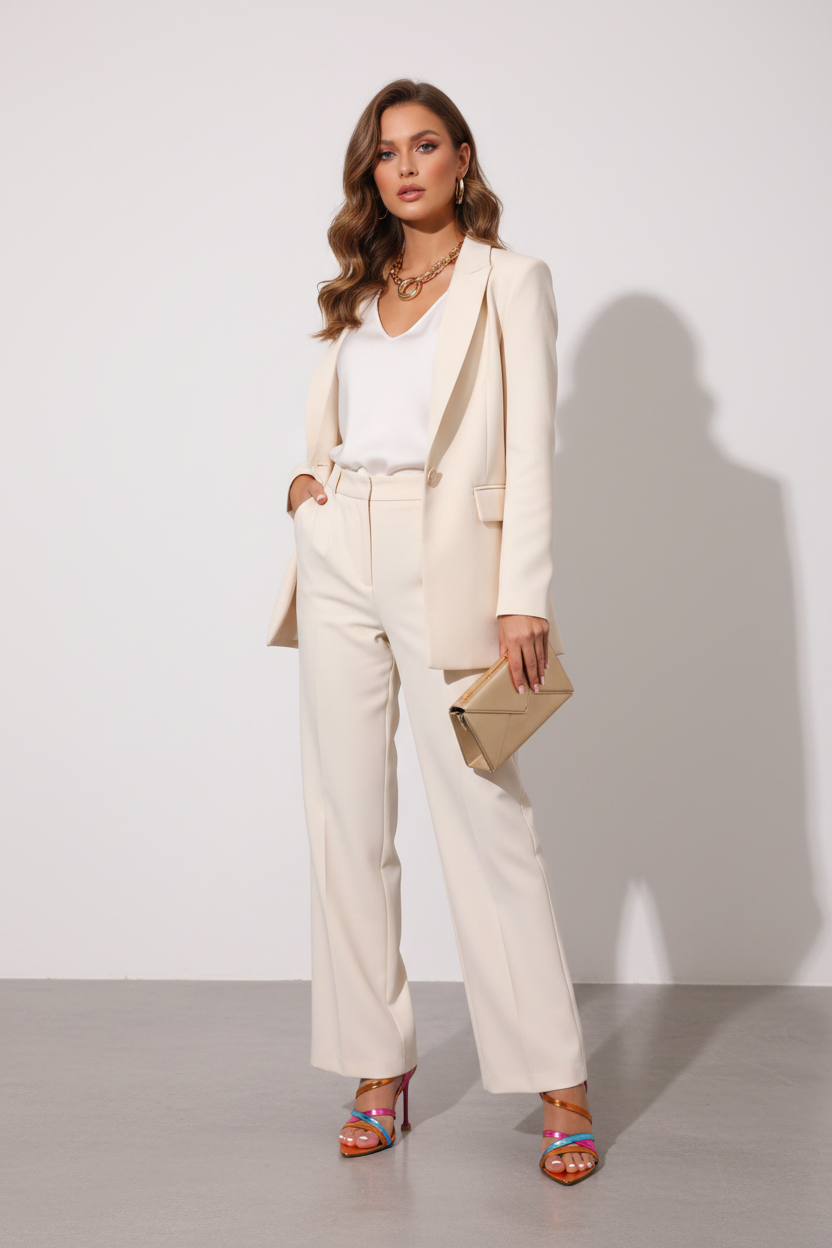 Multicolored high-heeled sandals on a neutral background