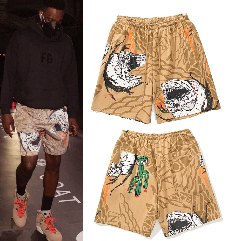 Skull Cactus Print Casual Shorts for Men and Women