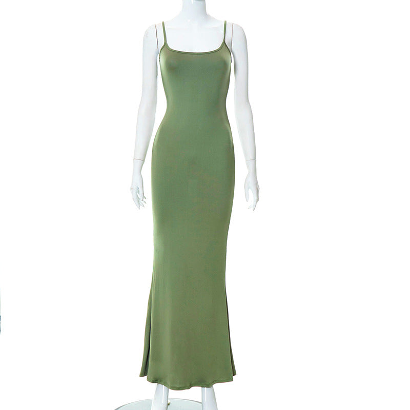Slim Peach Fishtail Sleeveless Dress for Women