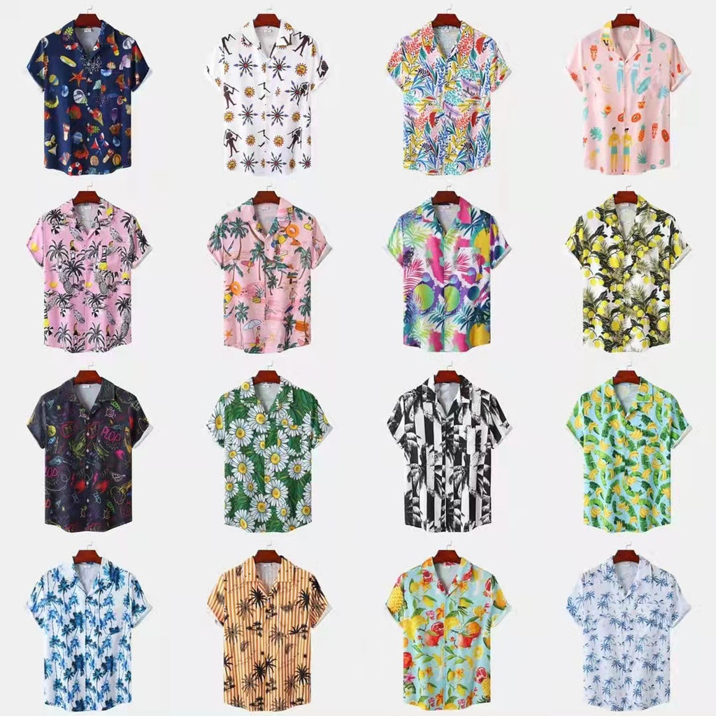 Men's Short Sleeve Hawaiian Print Shirt for Summer