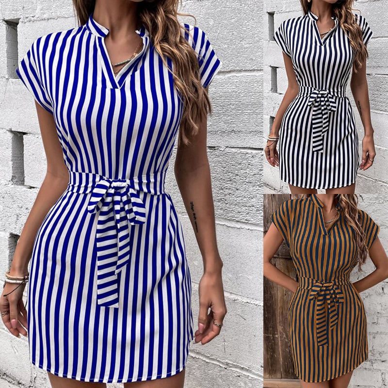 Sleeveless Striped Lace-up Dress for Women