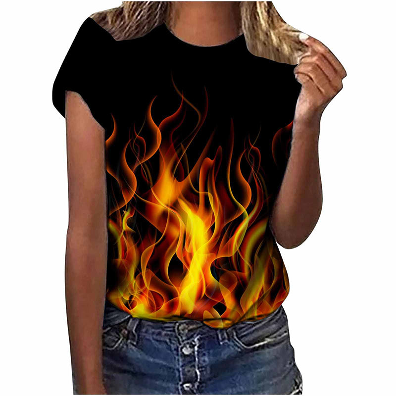 Colorful Flame 3D Print Oversized Summer T-Shirt for Women