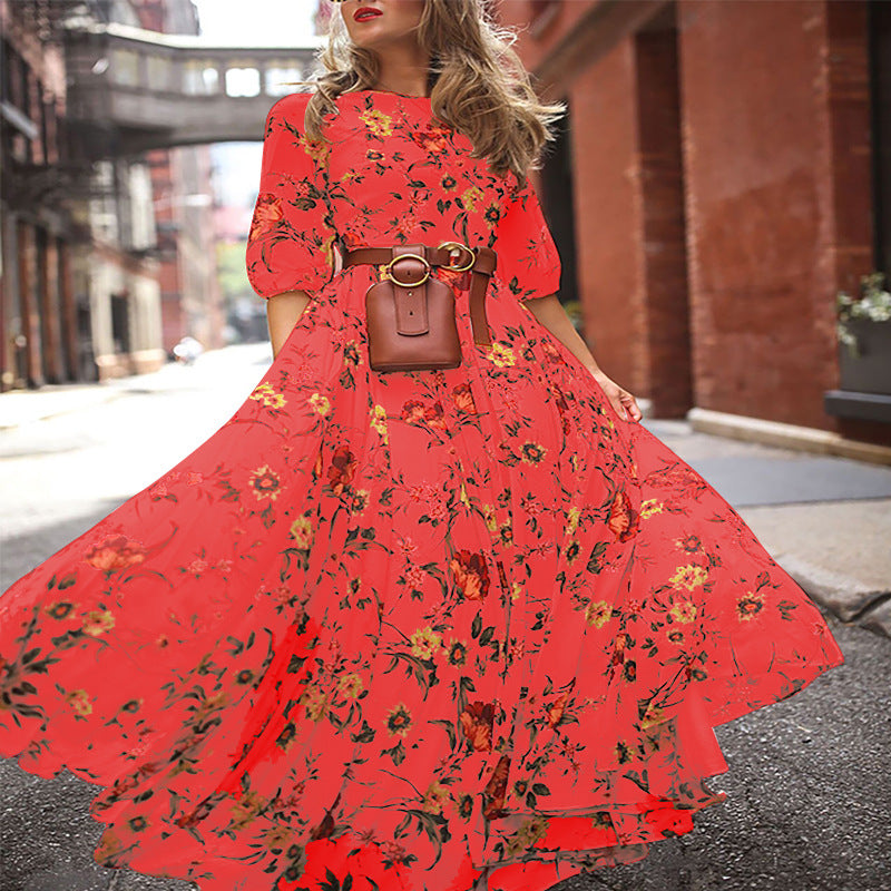 2024 Spring Autumn Floral Chiffon Long Dress