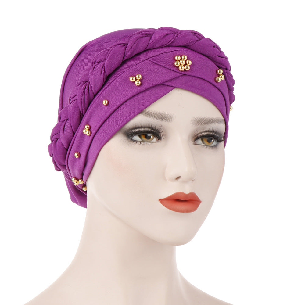 Single Color Gold Pearl Whip Cap for Muslim Headscarf
