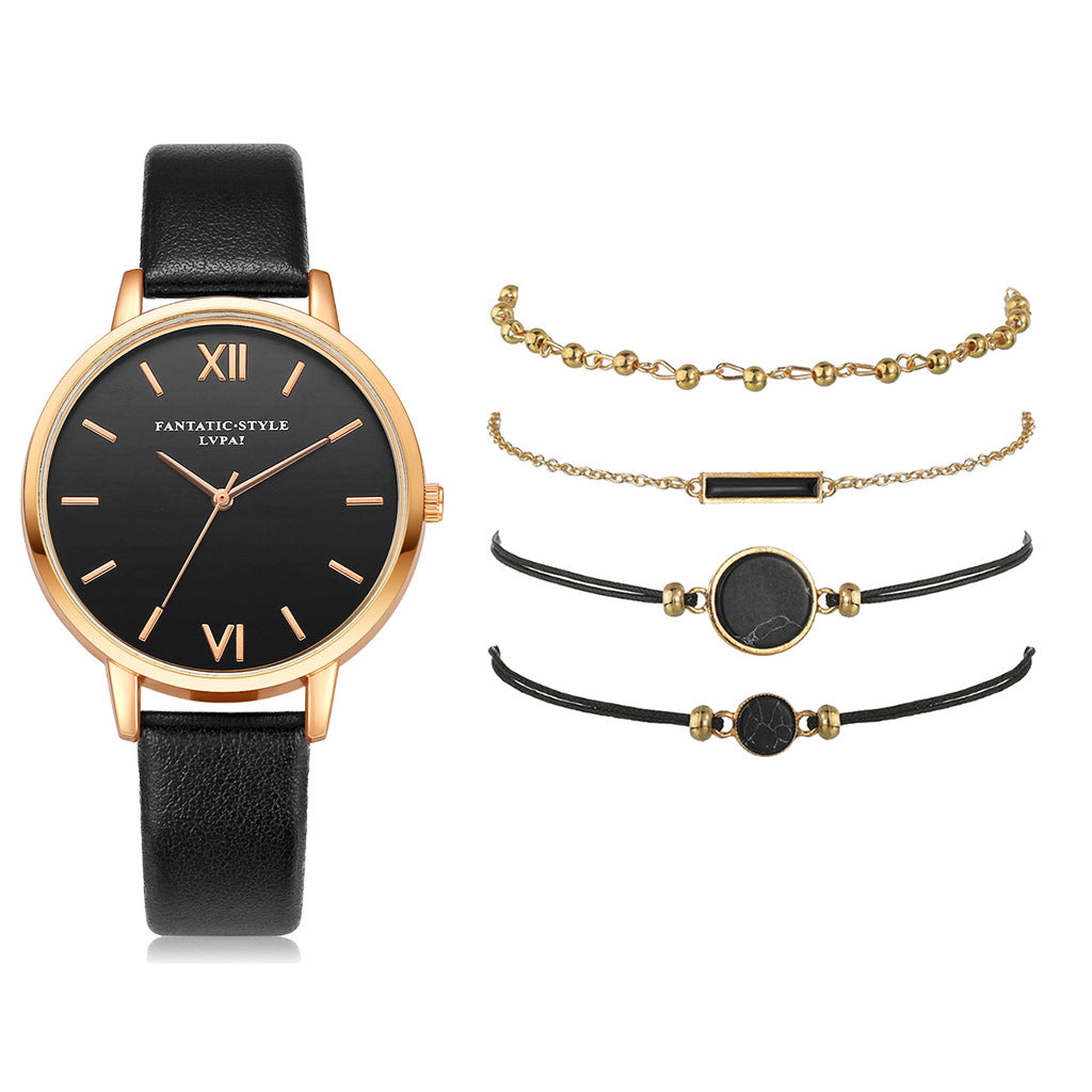 Evarisluxe Leather Strap Quartz Watch Set