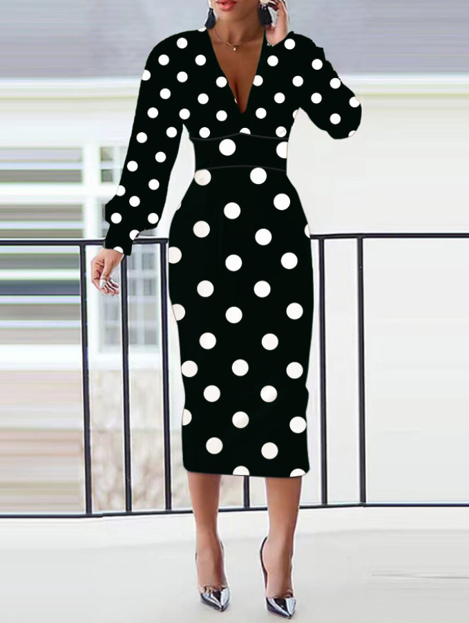 Plus Size Long Sleeve V-Neck Dress for Spring 2024