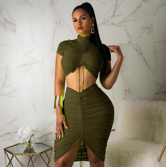 Fashionable Casual Sporty Ruched Two-Piece Set